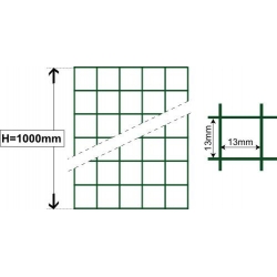 Siatka zgrzewana zielona H=1000 mm Ø1,2 mm oczko 13x13 mm rolka 25 mb